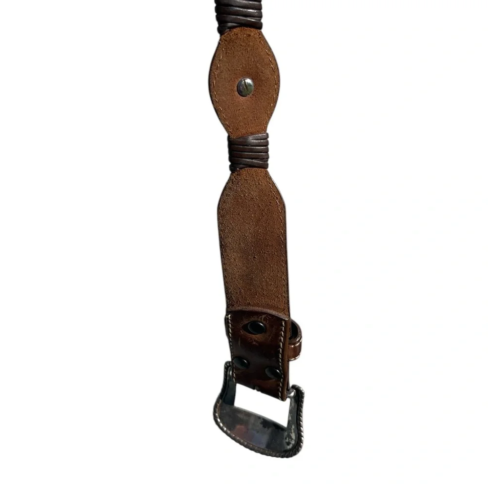 Noona Brown Leather Belt with Braided Detail - Picture 3 of 5